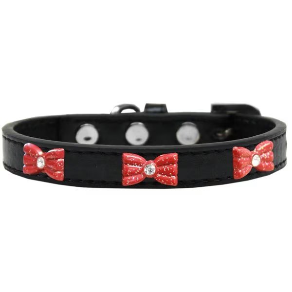 Red Glitter Bow Widget Dog CollarBlack Size 10, Pet Pal, Mfr#: PE869640